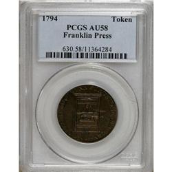 1794 TOKEN Franklin Press Token AU58 PCGS. Breen-1165.
