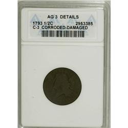 1793 1/2 C --Corroded, Damaged--ANACS. AG3 Details. C-3