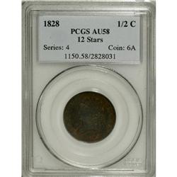 1828 1/2 C 12 Stars AU58 PCGS. C-2, B-3, R.2. This err