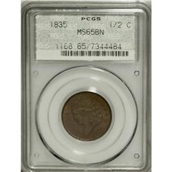 1835 1/2 C MS65 Brown PCGS. C-1, B-1, R.1. An intricat
