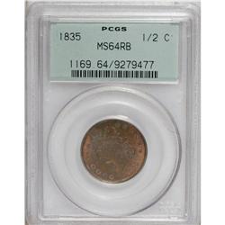 1835 1/2 C MS64 Red and Brown PCGS. C-1, B-1, R.1. A p