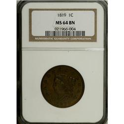 1819 1C Small Date MS64 Brown NGC. A suitably preserve
