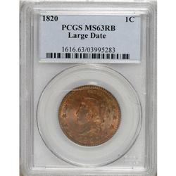 1820 1C Large Date MS63 Red and Brown PCGS. N-13, R.1.