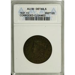 1821 1C --Corroded, Cleaned--ANACS. AU50 Details. N-2,