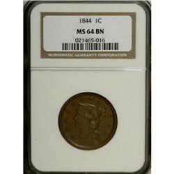 1844 1C MS64 Brown NGC. N-7, R.2. The cherry-brown sur