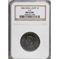 1846 1C Small Date MS65 Brown NGC. N-6, R.1. Grellman