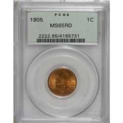 1905 1C MS65 Red PCGS. Bright, satiny copper-orange wi