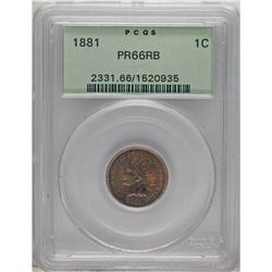 1881 1C PR66 Red and Brown PCGS. Orange, rose-red, and