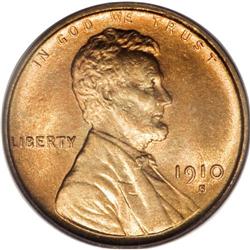 1910-S 1C MS66 Red PCGS. An outstanding Premium Gem th