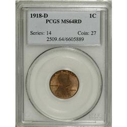 1918-D 1C MS64 Red PCGS. A straw-gold piece with deepe
