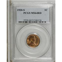 1920-S 1C MS64 Red PCGS. This sharply struck and beaut