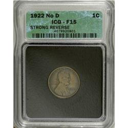 1922 No D 1C Strong Reverse Fine 15 ICG. FS-013.2. Die