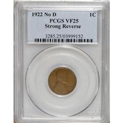 1922 No D 1C Strong Reverse VF25 PCGS. FS-013.2. Die P