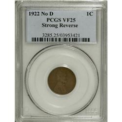 1922 No D 1C Strong Reverse VF25 PCGS. FS-013.2. Die P