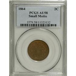 1864 2C Small Motto AU58 PCGS. The scarce subtype stru
