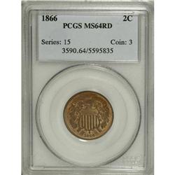 1866 2C MS64 Red PCGS. Practically unturned orange col