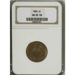 1869 2C MS65 Red and Brown NGC. The warm copper-orange