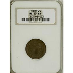 1870 2C MS65 Brown NGC. A touch of original red on the