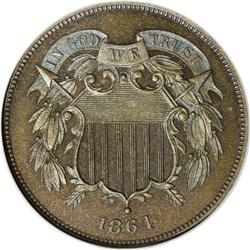 1864 2C Large Motto PR67 Brown NGC. This Superb Gem is