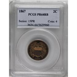 1867 2C PR64 Red and Brown PCGS. Close to full Red, bu