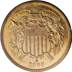 1869 2C PR65 Red PCGS. Six-hundred or so proof Two cen