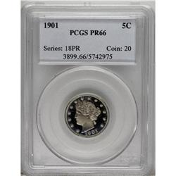 1901 5C PR66 PCGS. Lemon and sky-blue invigorate this