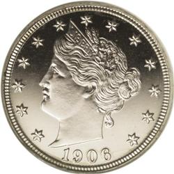 1906 5C PR67 Cameo NGC. An impressive proof nickel, th