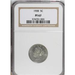 1908 5C PR67 NGC. Pastel lemon and powder-blue illumin