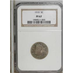 1910 5C PR67 NGC. Pastel sky-blue, beige, and rose pat