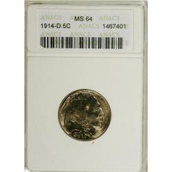 1914-D 5C MS64 ANACS. An interesting Choice piece, ton