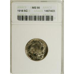 1916 5C MS66 ANACS. Pastel rose, gold, and blue accent