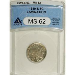 1919-S 5C MS62 ANACS. Typically struck and soft on som