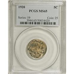 1920 5C MS65 PCGS. Washes of violet-blue and golden pa