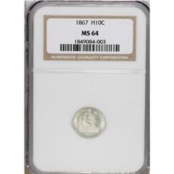 1867 H10C MS64 NGC. Heavy die clash marks and die crac