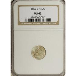 1867-S H10C MS62 NGC. This low mintage half dime has p