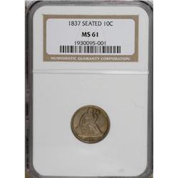 1837 10C No Stars, Small Date MS61 NGC. Rich dove-gray