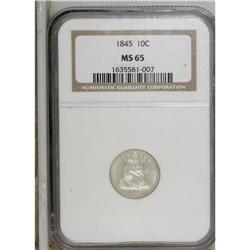 1845 10C MS65 NGC. Fortin 103. Repunched Date. The 5 i