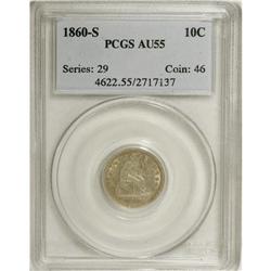 1860-S 10C AU55 PCGS. This lovely Seated dime appears