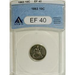 1863 10C XF40 ANACS. Ice-blue and autumn-brown blanket