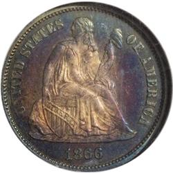 1866 10C MS66 NGC. An elusive Mint State example, and