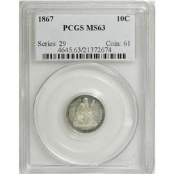 1867 10C MS63 PCGS. Crisply struck and nicely preserve