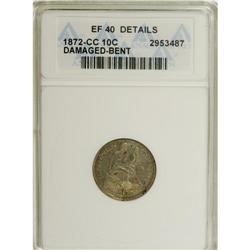1872-CC 10C --Damaged, Bent--ANACS. XF40 Details. This