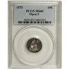 Image 1 : 1873 10C Open 3, No Arrows MS60 PCGS. Full satiny lust