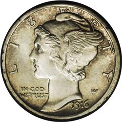 1916-D 10C AU58 ICG. Both sides of this key date dime