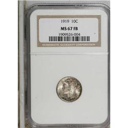 1919 10C MS67 Full Bands NGC. Dappled reddish-brown an