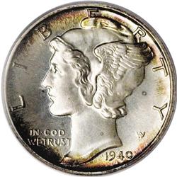 1940 10C PR68 PCGS. Ruby-red, honey-gold, and apple-gr