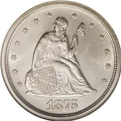 1875-S 20C MS65 NGC. Breen-3875, Doubled "$" Mintmark;