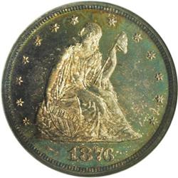 1876 20C PR65 NGC. Apple-green and gold splashes consu