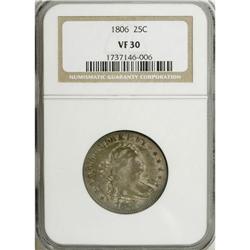 1806 25C VF30 NGC. B-4, R.4. A very scarce variety, on