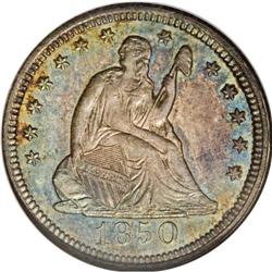 1850 25C MS64 NGC. A sharply detailed near-Gem with ri